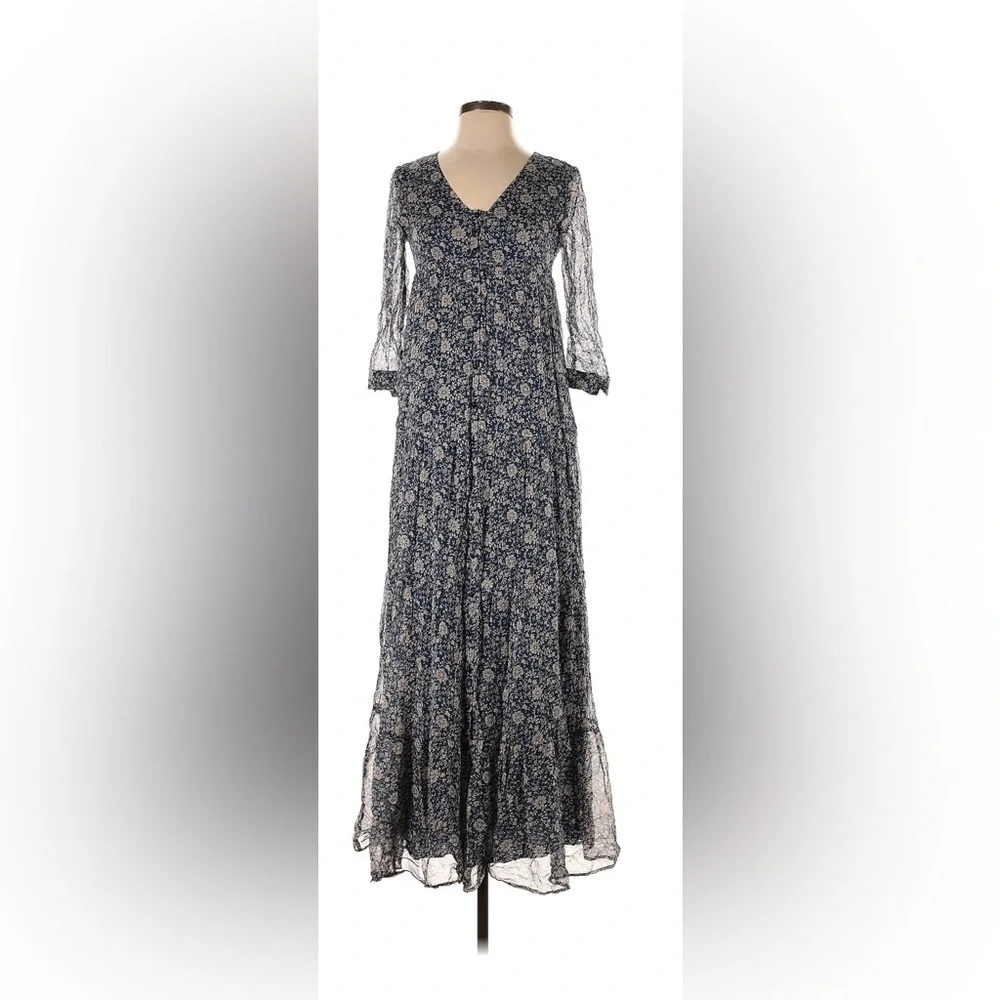 Sezane Aurelie Floral Marine Blue Maxi Dress size 34 US size 2 - Picture 2 of 8